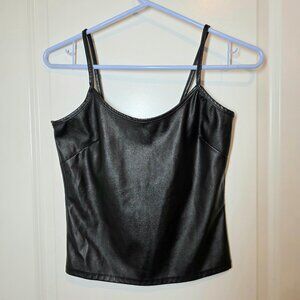 Faux Leather Spaghetti Strap Cami Black Medium Witchy Dark Femme Edgy Layering